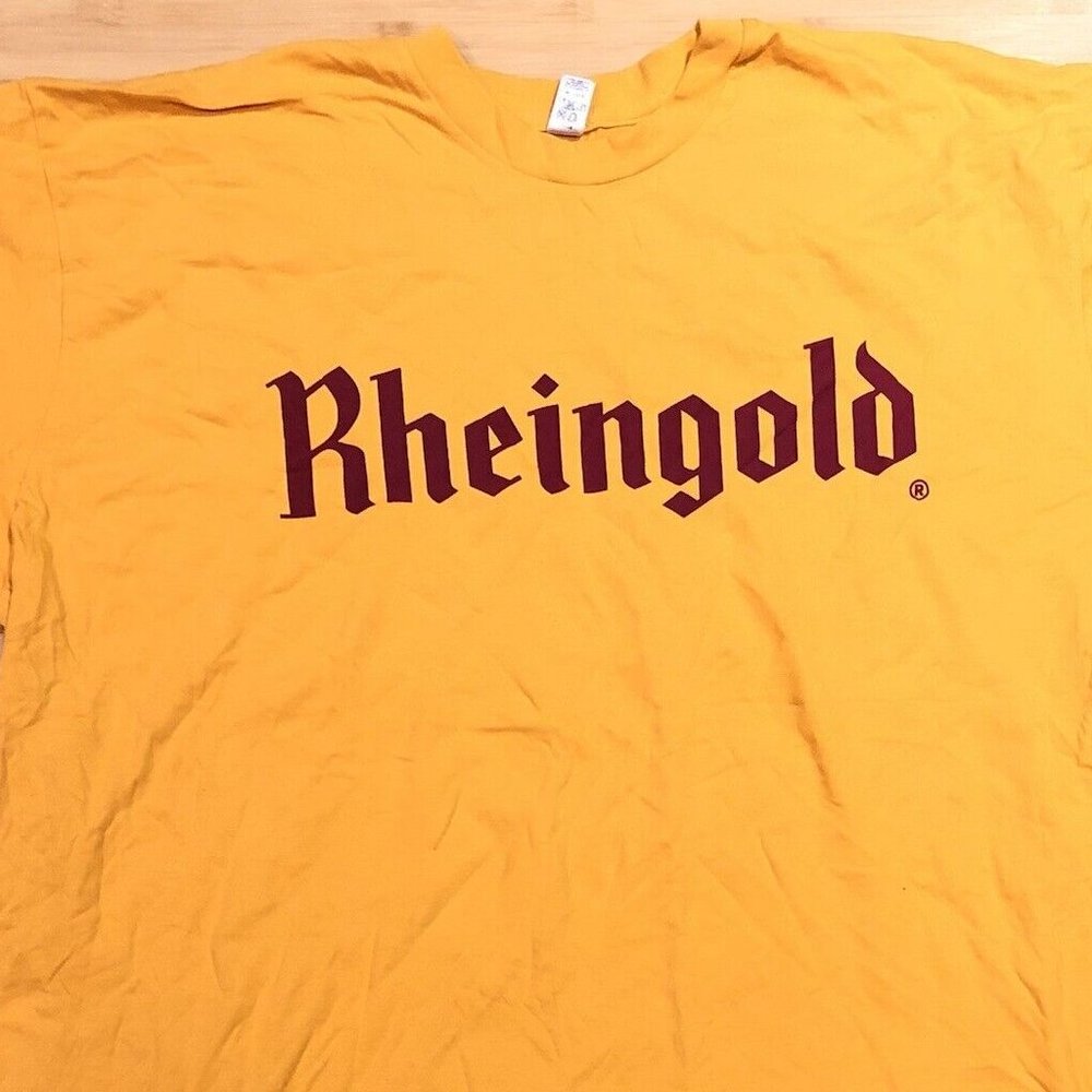 NEW! Retro Vintage Rheingold Beer Classic NY Mustard Yellow T-Shirt Men's Small